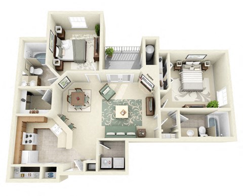 Lexington Two Bedroom Floor Plan 3D Image